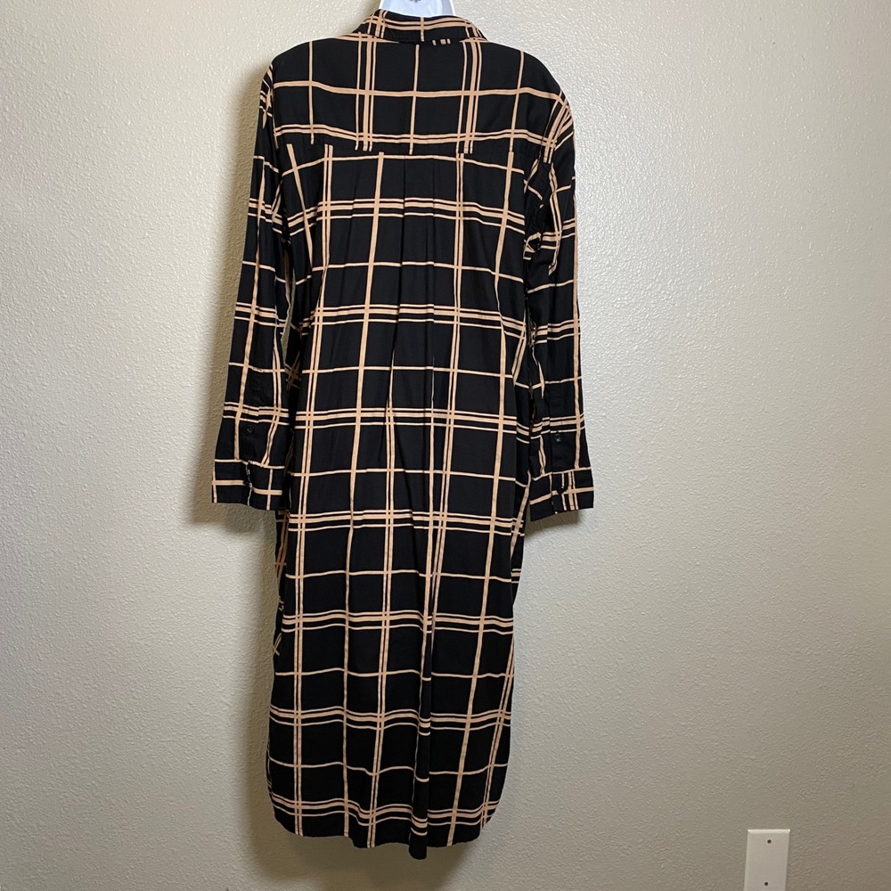 PACT Organic Cotton Plaid Midi Shirt Dress Large Summer Casual Summer Relaxed - Picture 2 of 5